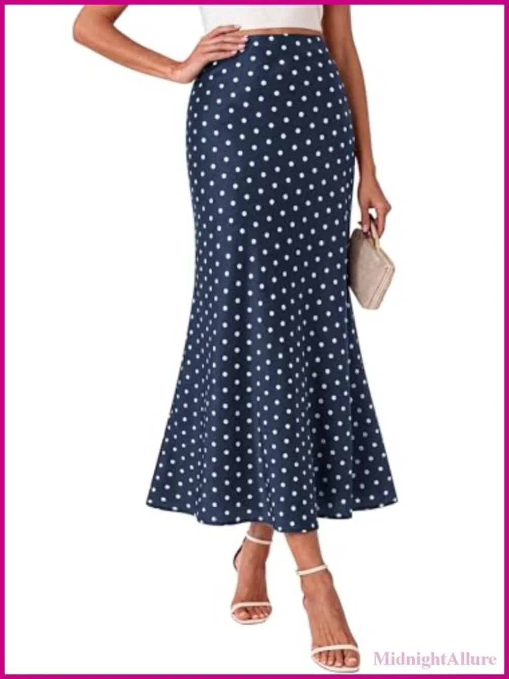 Satin Midi A-Line Skirt High Waisted Elastic Waist Silk Like Party